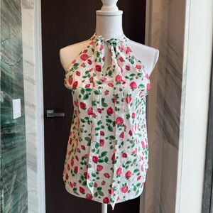 NWT J CREW Strawberry Print Halter Tie-Neck Women’s Top - White/Red